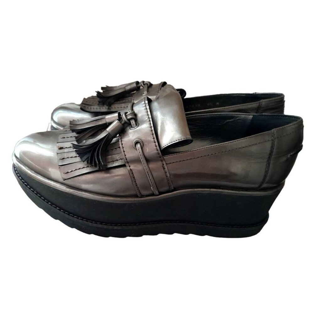 Stuart Weitzman Platform Shoes Preppy Chunky Metallic Gold Loafer Size 9.5M